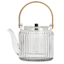 Glass Teapot Portable Clear 1000ml with Metal Handle and Lid