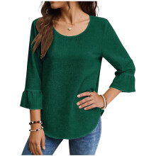 Women's Casual Green Scoop Neck Blouse 3/4 Sleeve Size S