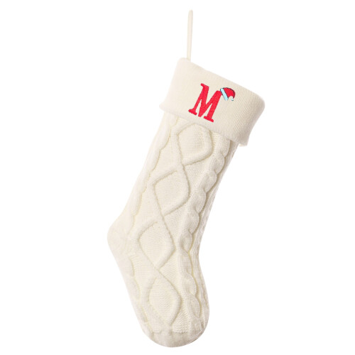 Weihnachtsstrümpfe, elfenbeinfarben, bestickt, 45 cm, personalisiert