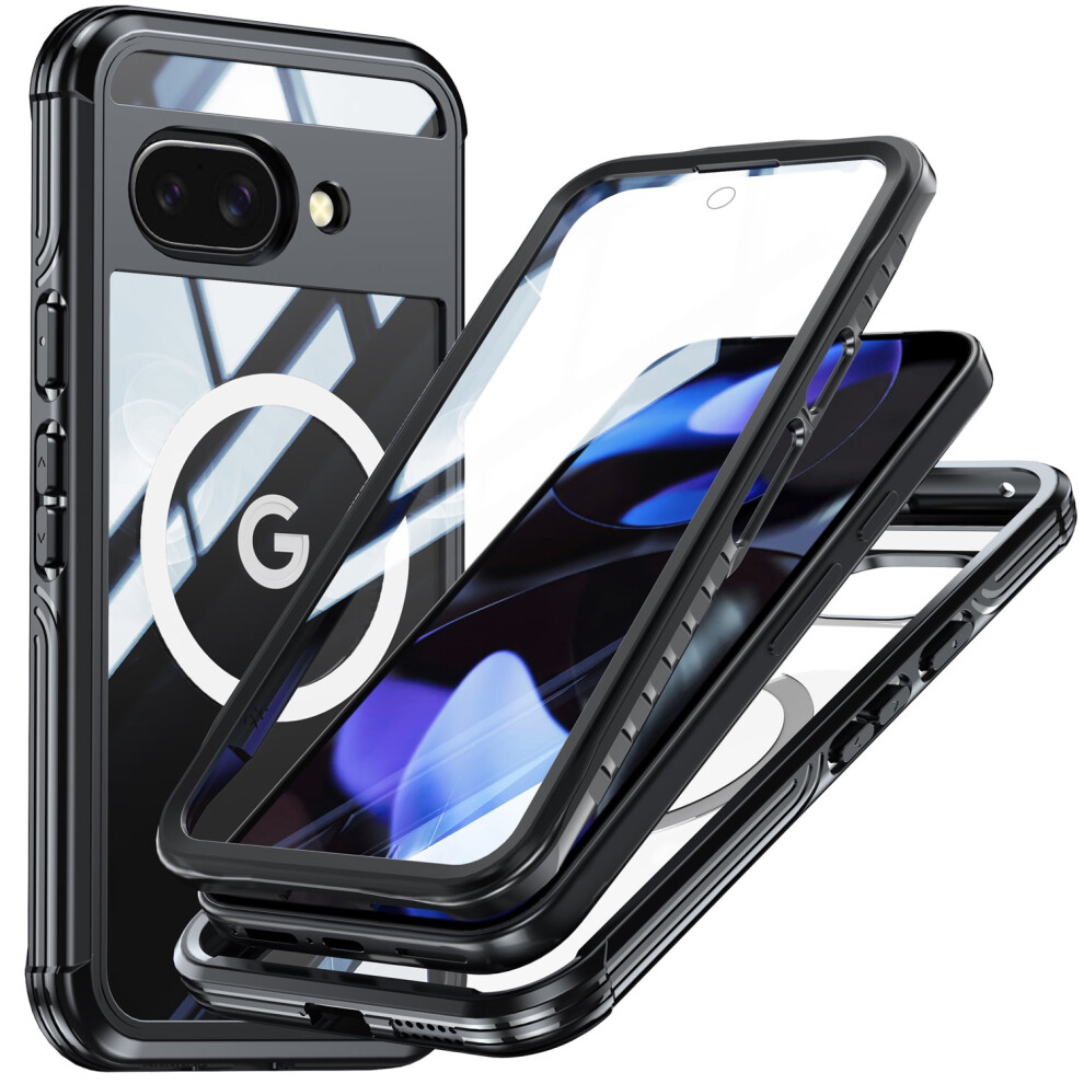 Google Pixel 9A Military-Grade 360 Rugged Cover With Built-In Screen Protector, Mag-Safe Compatible, Black 9365509064214
