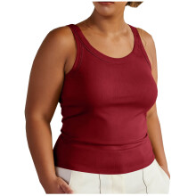 Womens Plus Size Tank Top with Built in Bra - Ribbed Padded Cami, Slim Fit Scoop Neck Sleeveless Top, Red,Size 5XL