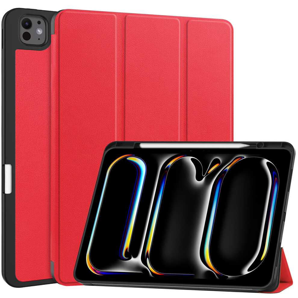 For Compatible With Ipad Pro 13 Inch 2024 Case With Pencil Holder, Slim Trifold Stand Case For Compatible With Ipad Pro 13" (M4) 2024, Red 9365509064818