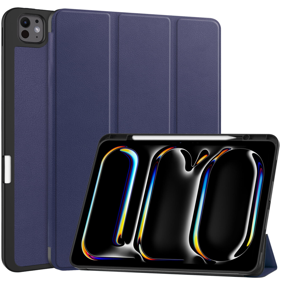 For Compatible With Ipad Pro 13 Inch 2024 Case With Pencil Holder, Slim Trifold Stand Case For Compatible With Ipad Pro 13" (M4) 2024,Deep Blue 9365509064900