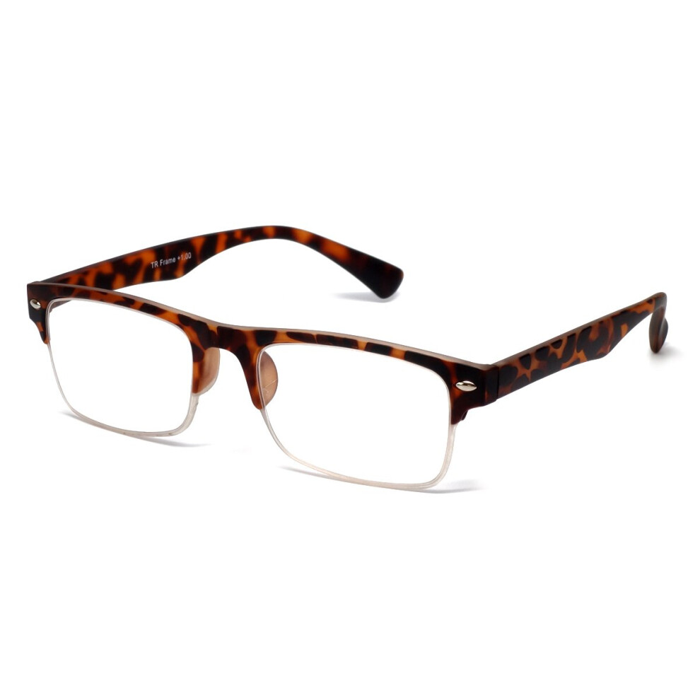 6906 SemiRimless Tortoise Reading Glasses 2.25x Magnification Vintage Designer Readers for Men and Women