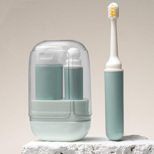 Travel Toothbrush Kit with Foldable Cup and Case, Compact MoistureProof Set for Backpack or Business Trip 1