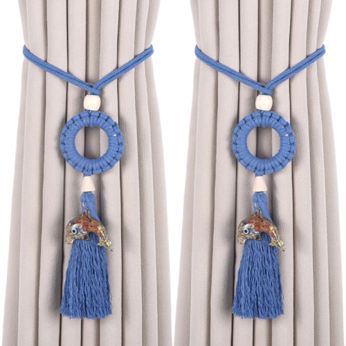 2Pcs Handmade Braided Curtain Rope Tiebacks Curtain-  blue