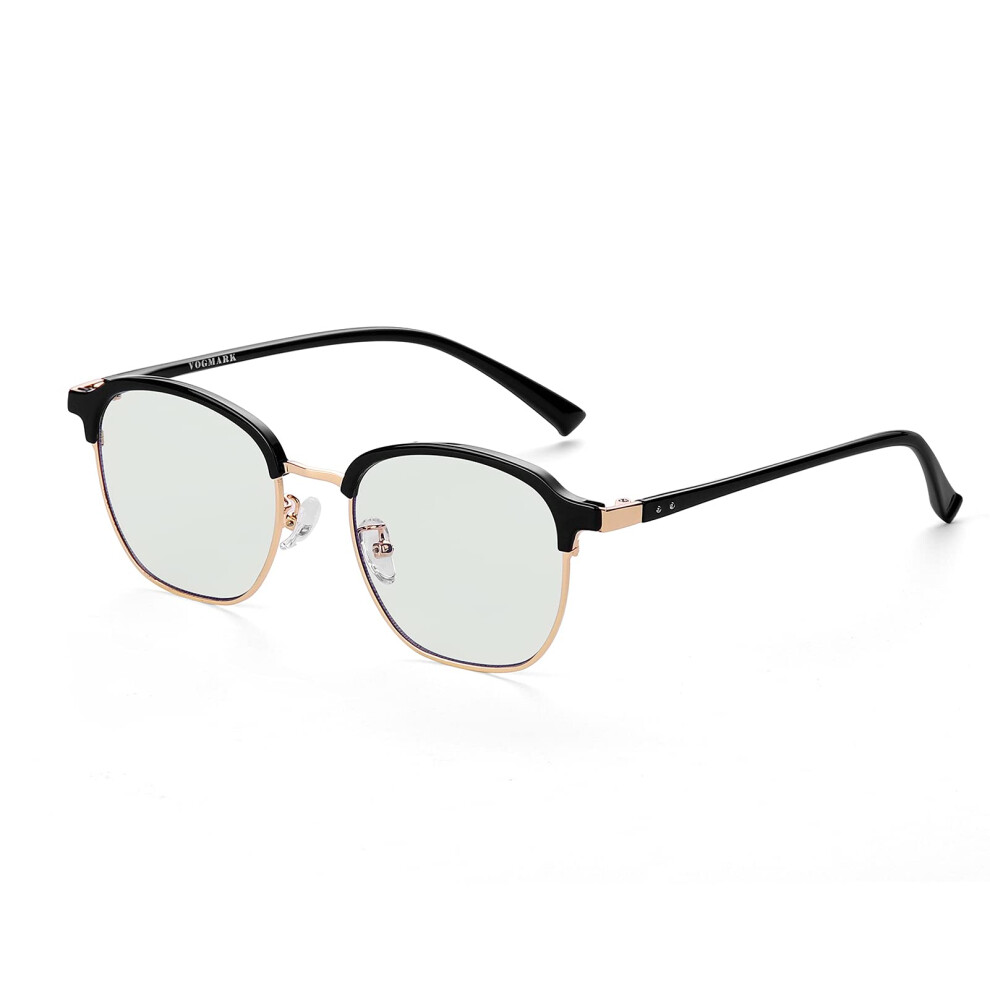 Blue Light Blocking Glasses Retro Semi Rimless UV400 Computer Glasses Black Gold Style 2