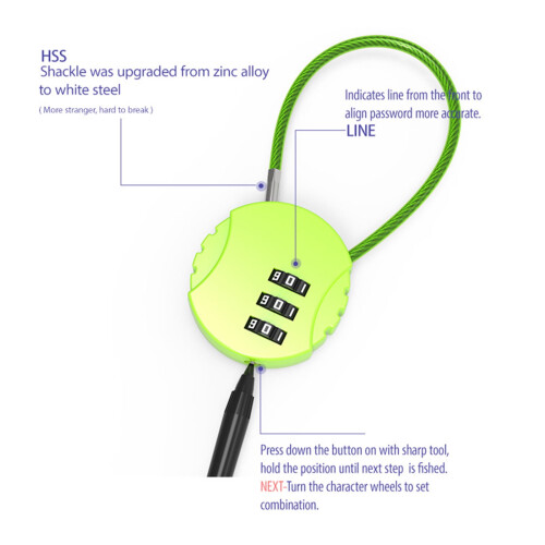 Travel Luggage Padlock 3-Digit Combination Small Wire Rope 1