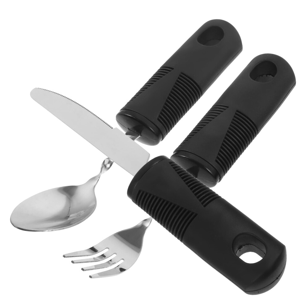 Adaptive Utensils for Elderly AntiShake Spoon and Fork Set with NonSlip Grip Stainless Steel for Rehabilitation Use
