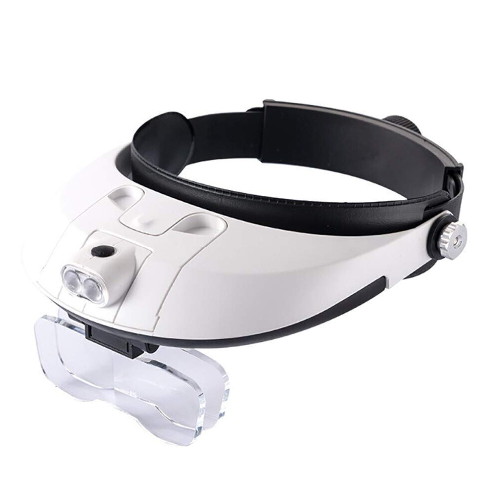 Light Head Mounted Magnifier With Led Multiple Lenses, Hands Headband For Reading And Hobbies