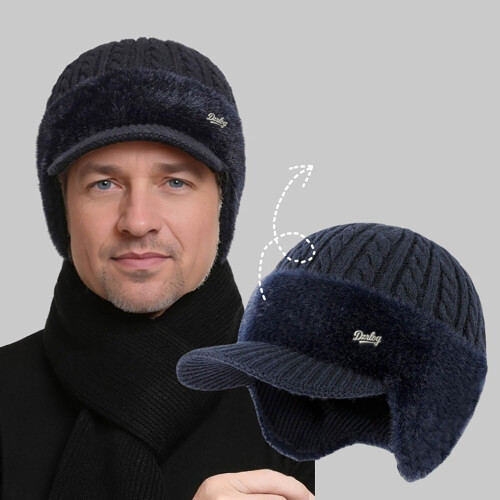 Knitted Beanie with Ear Flaps and Wool Brim 2