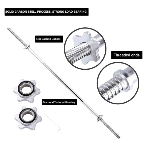 Standard Barbell 1inch Spinlock Weight Lifting Bar 2 Collars 5ft