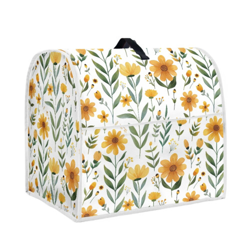 Kitchen Dust Cover for Stand Mixer – Front Pockets, Top Handle, Compatible with 6-8 Quart Mixers, Flower White 2
