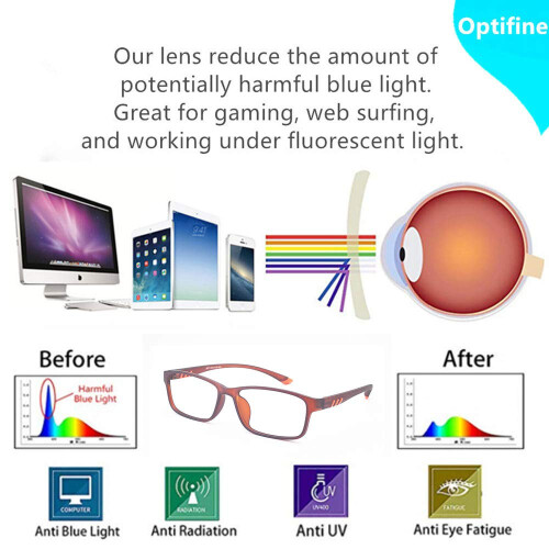 Blue Light Reading Glasses +1.00 Magnification Matt Brown Unisex Rectangle Frame for Computer 1