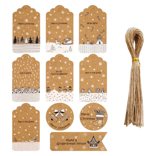 Christmas Paper Tags Brown with Jute 50PCS 1
