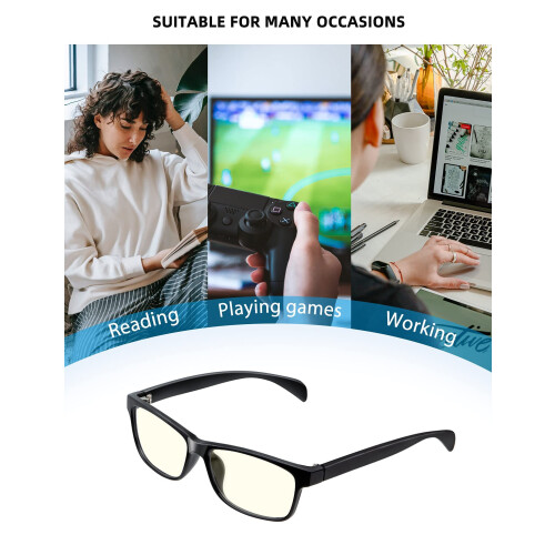 Blue Light Blocking Reading Glasses for Men and Women, Lightweight Black Rectangle Frame 1