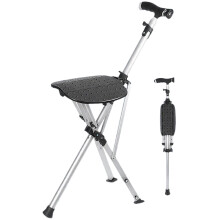 Folding Walking Cane with Seat Adjustable Height Lightweight Silver Walking Stick Chair for Seniors