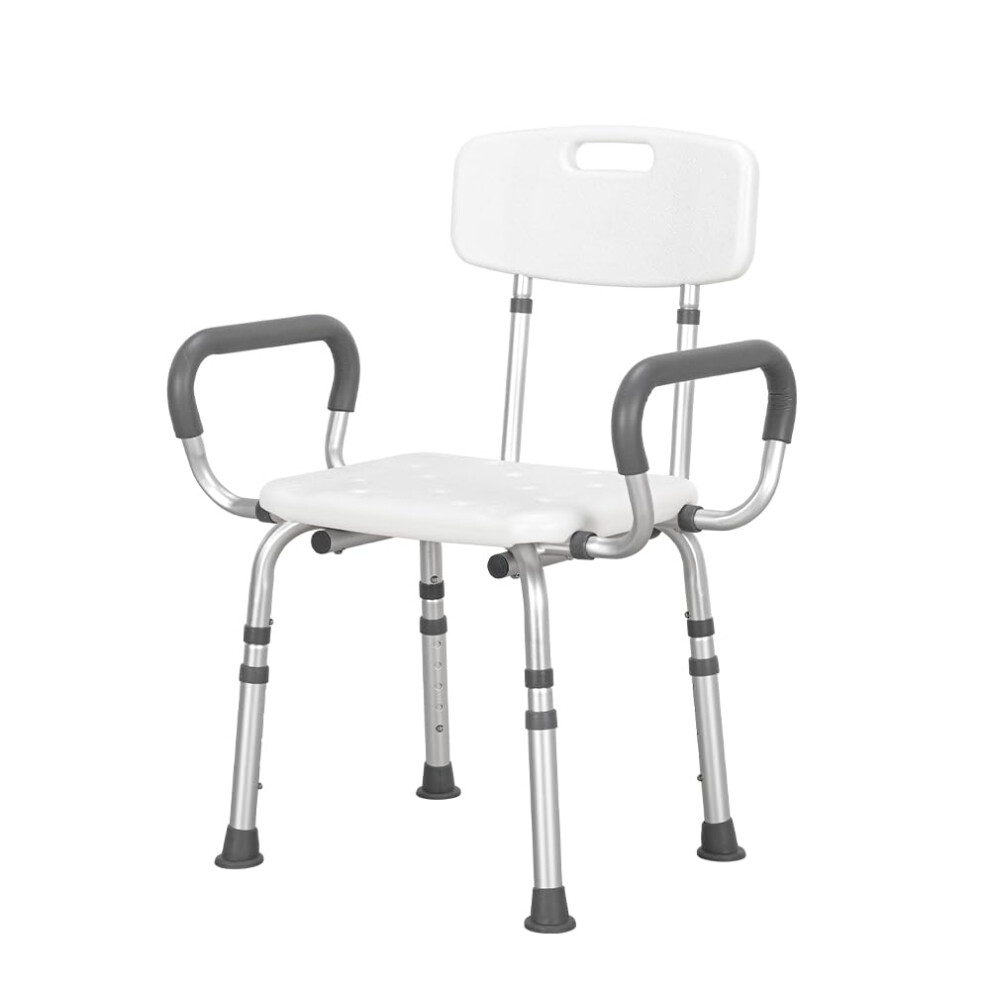Adjustable Height 3âinâ1 Shower Chair for Elderly, Bath Seat with Back and Armrests, 350lbs Stable NonâSlip Design