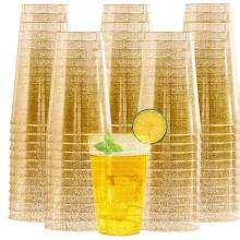 100 Pack 20oz Gold Glitter Plastic Cups Disposable Party Tumblers for Wedding and Event Drinks