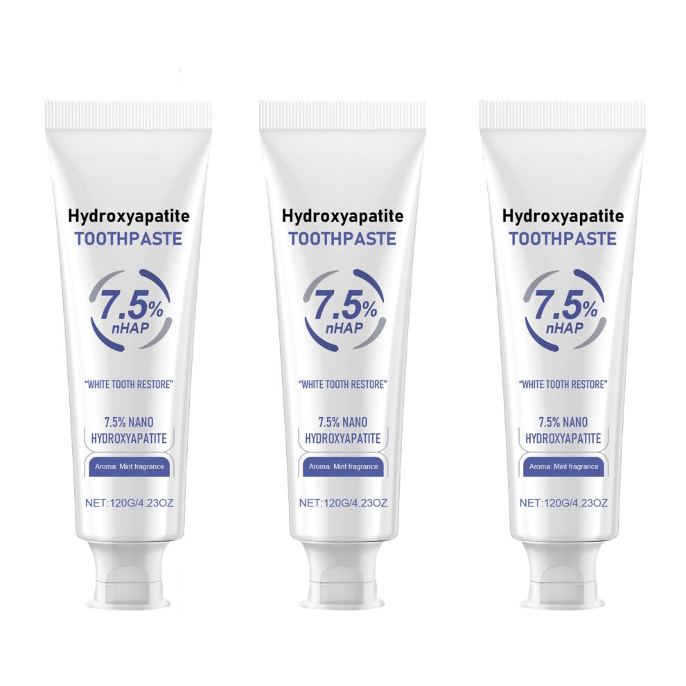 7.5% Hydroxyapatite Toothpaste for Enamel  and Strengthening, Fluoride Whitening Formula, Gentle Clean for Sensitive Teeth, 3 Pack