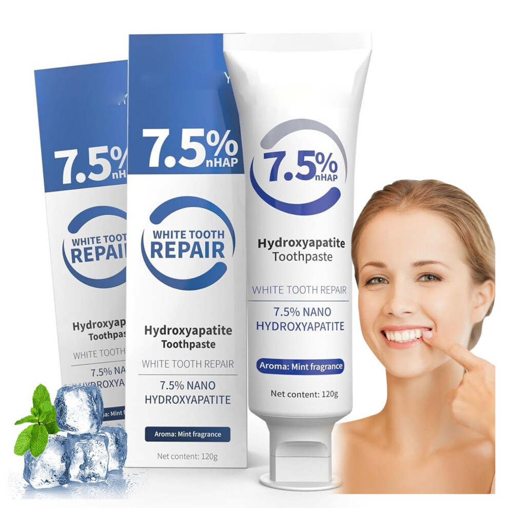 7.5% Hydroxyapatite Toothpaste 2 Pack, Fluoride Enamel Protection for Sensitive Teeth, Gentle Mint Fresh Breath
