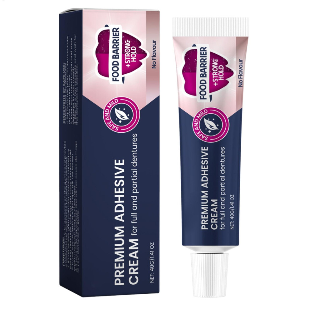 Cream Denture Adhesive 40G, Waterproof Allday Grip For Full And Partial Dentures