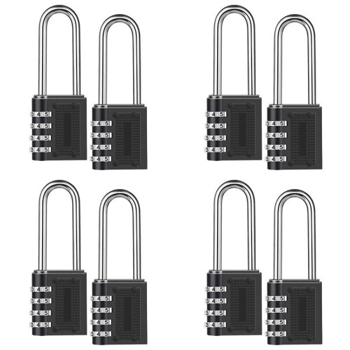 8 Pack Outdoor Combination Padlock Long Shackle Lock 6.5cm Shackle Waterproof 4 Digit Resettable Combination Lock