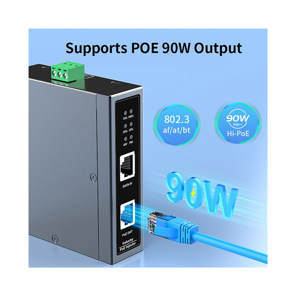 2X 10G Industrial Poem Injectator 90W Din Rail Ieee 802.3 Af/At/Bt Plugandplay 48-55V For Poe Camera,Wireless Ap 6031015876117