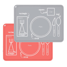 Silicone Placemat for Kids 2 Pack Coral and Light Grey, NonSlip Easy Clean Montessori Feeding Mats for Toddlers