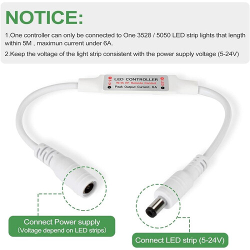 4X  Wireless Remote Controller for Single Color 3528 5050 LED Strip Lights, with  Connector,for 5-24V 2