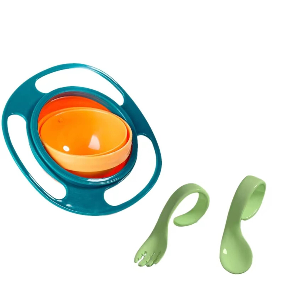 Spill Proof Baby Bowl 360 Rotation Gyro Design With Lid For Toddlers Self Feeding Training (Green) Green