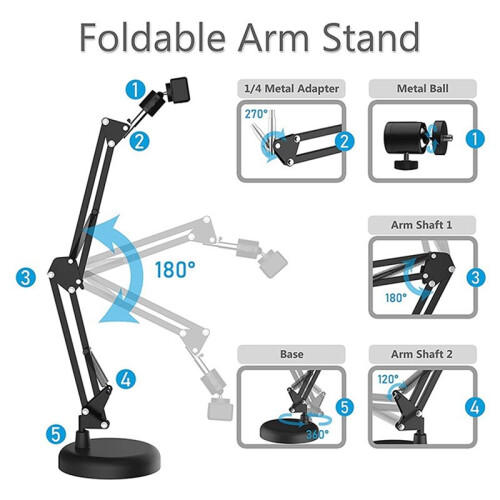 4X Support de Webcam pour Support de Bras de Ciseaux de Flèche de Suspension de Bureau avec Base Ronde Améliorée, pour Webcam 2