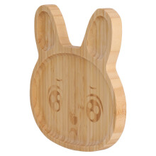Bamboo Baby Plate with Stay Put Suction Base, Cute Rabbit Shape Toddler Divided Feeding Dish