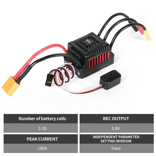 Sensorless Brushless Waterproof Car ESC 60A XT60 Plug