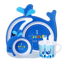 Baby Feeding Set Whale Design Bamboo Fiber Kids Dinnerware 5pcs EcoFriendly Complete Mealtime Kit