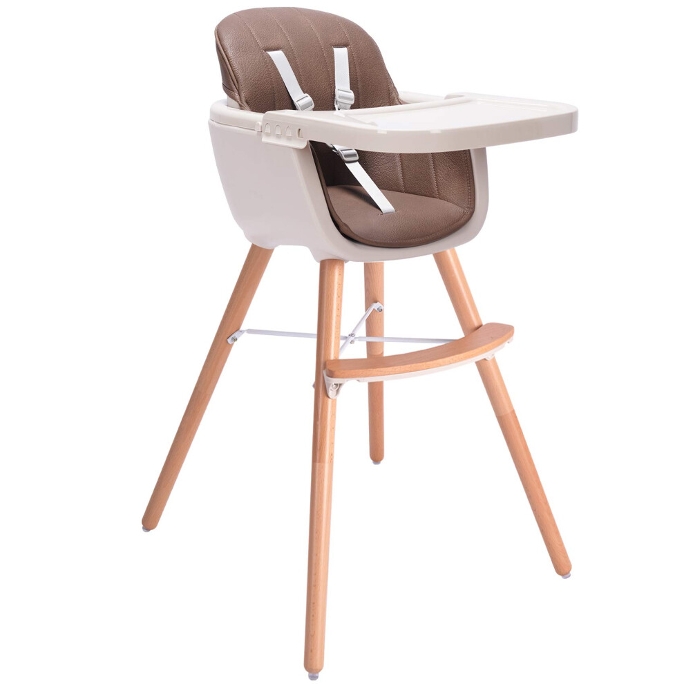 Wooden Chair With Removable Tray, Adjustable Baby Feeding Chair For Infants And Toddlers (Brown) Brown