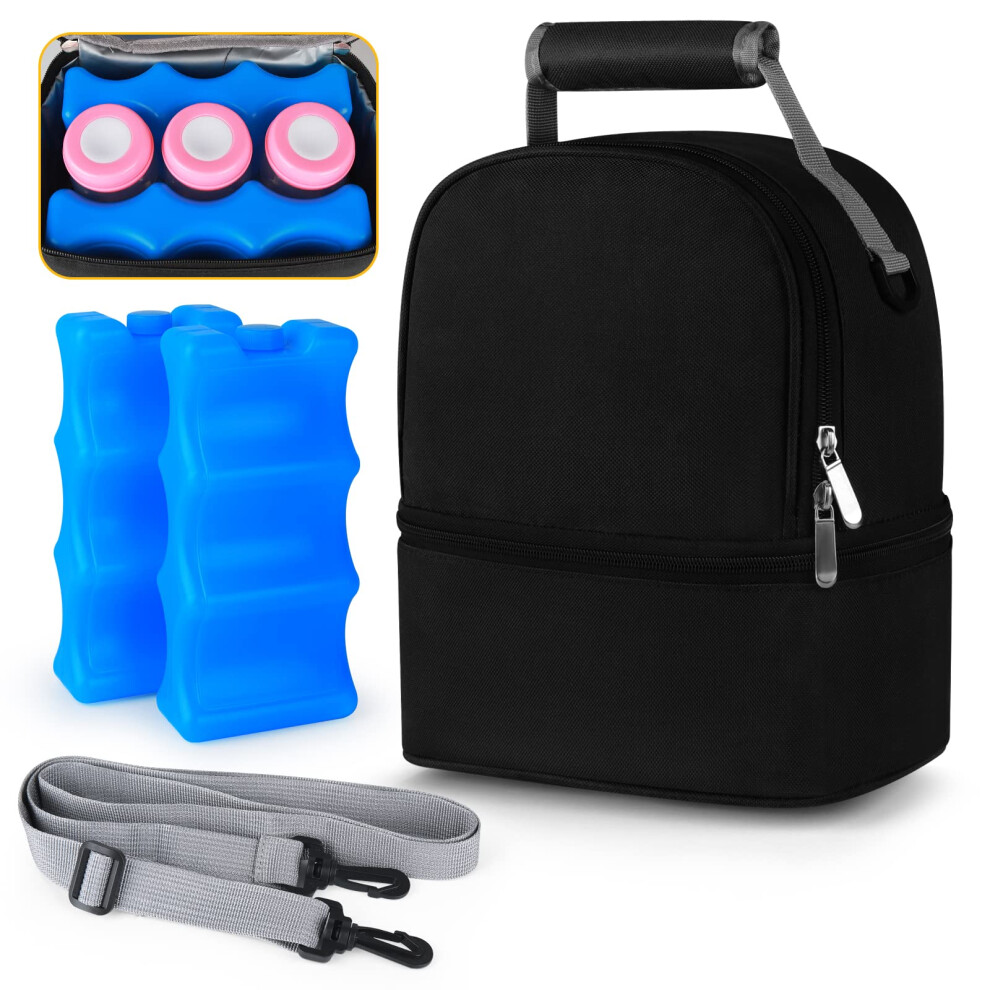Double Layer Breastmilk Cooler Bag with Ice Pack, Insulated Breast Pump Bag for Travel and Work