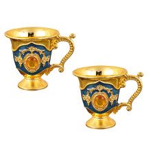 2 Stück europäische zeitlose Zinklegierungs-Toastbecher-Goldblau