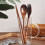 3X Wooden Flatware Set, Wooden Portable Set Spoon Fork Chopsticks Tableware Dinnerware with Khaki Twining Thread 4