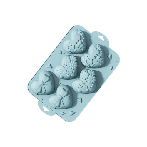 6 Cavity Multipurpose Heart Shape Dessert Mold Kitchen-Blue