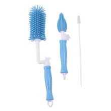 3pcs Baby Bottle Brush Set, Silicone Rotatable Head QuickDrying Cleaning Brushes for Newborn Feeding Cups and Pacifiers, Blue