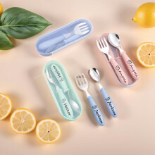 Toddler Silverware Set with Name Engraving, Stainless Steel Utensils for Easy Self Feeding