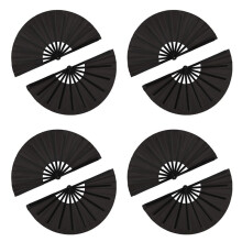 8 Pieces Large Folding Fan Nylon Cloth Handheld Folding Fan Chinese Kung Fu Tai Fan Black Decoration Fold Hand Fan