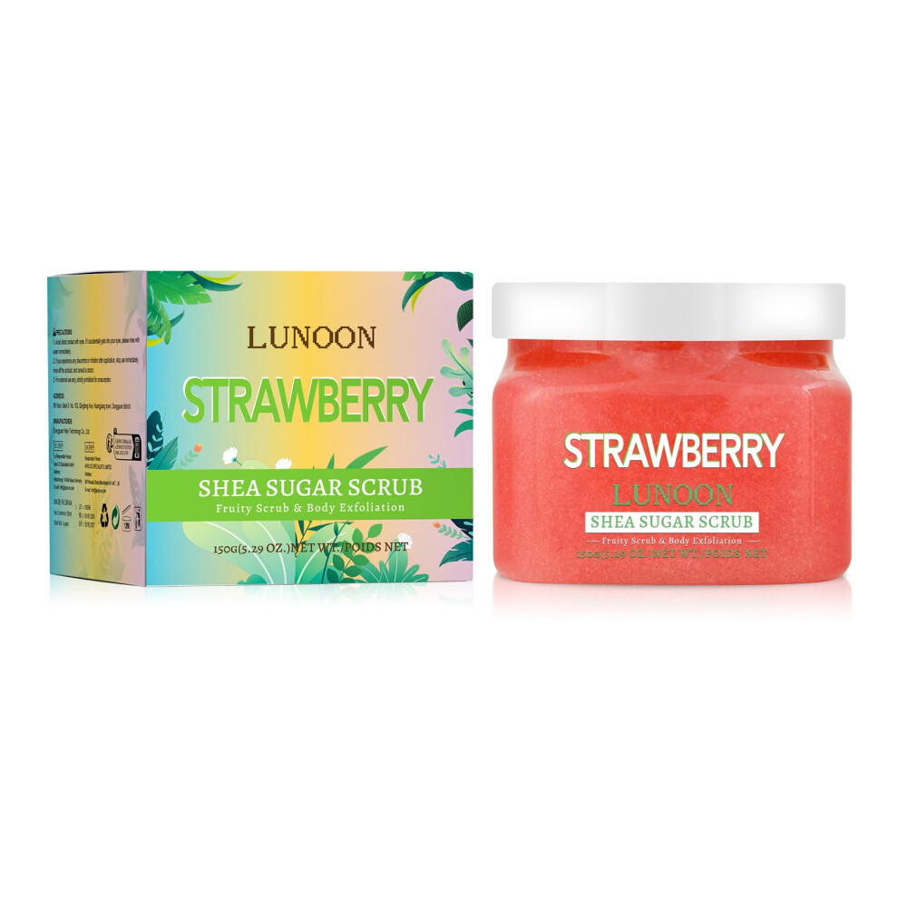 Strawberry Shea Sugar Scrub 5.29 oz, Exfoliating and Hydrating Body Scrub with Nourishing Shea and Fresh Strawberry Scent