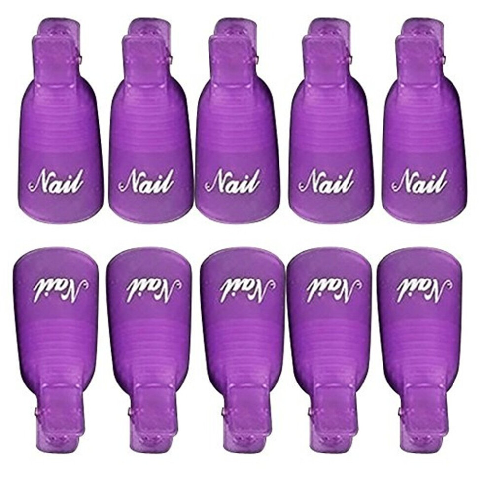 Purple Nail Polish Remover Clips 10Pcs Reusable Gel Nail Soak Off Set For Fast Salon Removal
