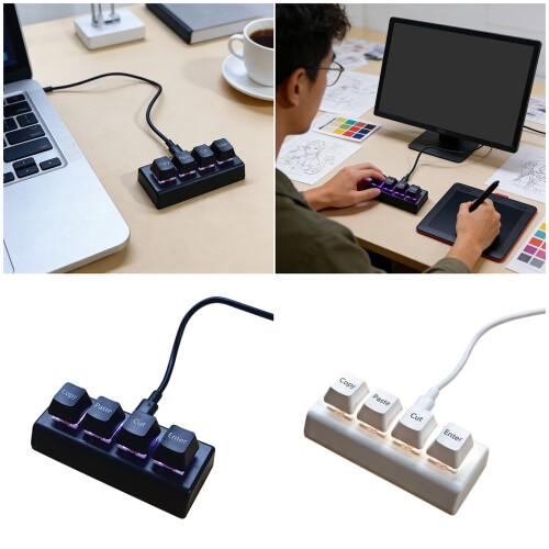 Upgraded ABS 4 Key USB Corded Keyboard Cut Copy Paste-Black 2