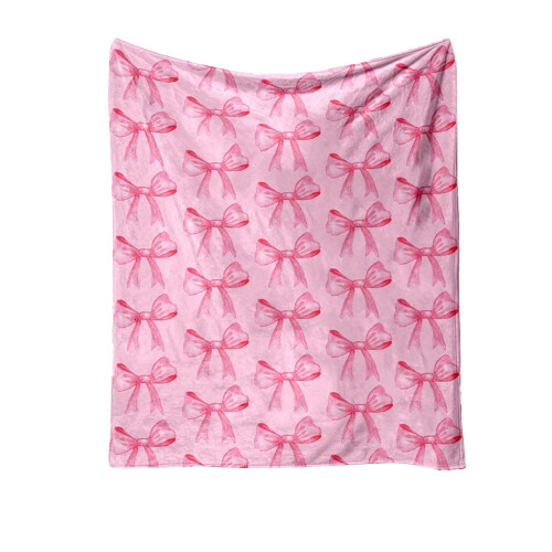 Pink Bow Flannel Throw Blanket 30x40 inch