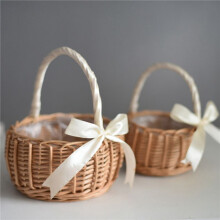 6X Gewebter Blumen Korb Rattan Aufbewahrung Korb Blumen Mädchen Hand Korb Handgemachter Blumen Korb mit Schleife, S.