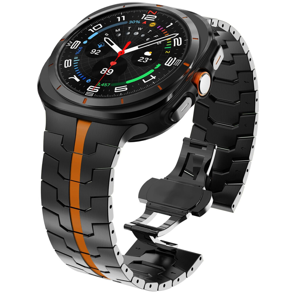 Titanium Band For Galaxy Watch Ultra 47Mm, Rugged Â Strap With Secure Fit And Butterfly Clasp Black/Orange 9092120103823
