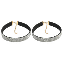2X Women Velvet Full Diamond Crystal Rhinestone Choker Collar Boho Necklace Jewelry Silver Color